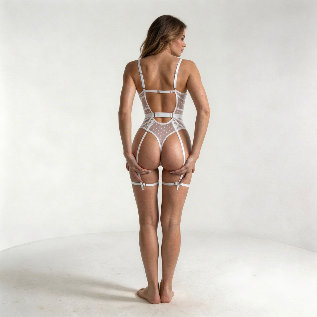 Sheer Lace Garter Teddy Bodysuit – White