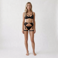 French Lace Hollow-Out Bra and Garter Belt Four-Piece Set