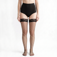 Fishnet Stockings with Lace Trim - Black